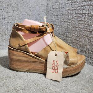 A.S.98 Nino Women's EU Size 39 Camel Leather Strappy Platform Wedge Sandals